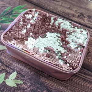 Pink holographic makeup bag w/ sequins